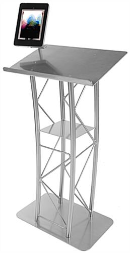 Silver Truss Stand & Clamping Enclosure iPad Floor Lectern