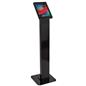 Black rotating standing iPad floor kiosk switches from portrait to landscape mode
