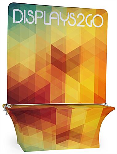 The 6' Trade Show Table and Backdrop Looks Great With Your Custom Printed Full Color Graphics 6' Trade Show Table and Backdrop Has 3 Customizable Areas for Your Graphics