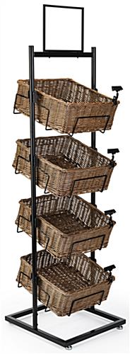 4 Tier Basket Floor Stand is Perfect for Displaying Produce at Grocery Stores and Farmers Markets 4 tier basket floor stand with black powder-coated frame