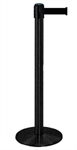 38" Black Stanchion Post with 13' Retractable Belt - Black Retractable tape stanchion in black