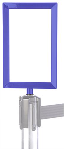 This post top frame holds 7x11 graphics blue post top frame
