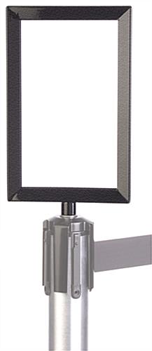 This post top frame holds 7x11 graphics wrinkle black post top frame