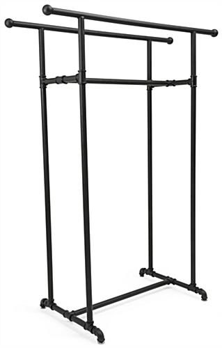 Double Rail Pipe Clothing Rack for Retail Shops Double Rail Pipe Clothing Rack with Knobs at End