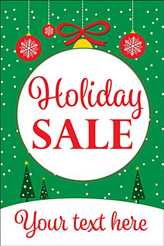 24” x 36” “Holiday Sale” window poster with ornament graphics 24” x 36” “Holiday Sale” window poster with green background