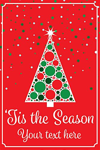 Christmas tree window poster for retail with pre-designed graphics Christmas tree window poster for retail with red background