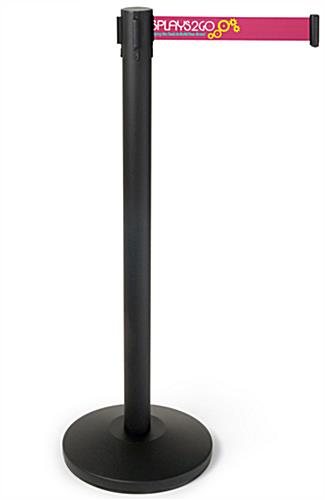 Black Post With 3-Color Printed Pink Belt Stanchion with 6.5-Foot Long Retractable Band Powder coated steel black post with 3-color printed pink belt stanchion