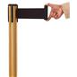 These retractable belt stanchions have 10 feet of black nylon fabric