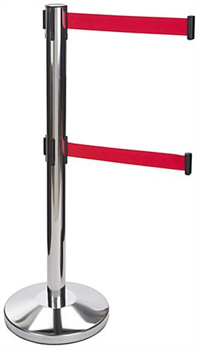 Dual Belt Chrome Stanchion Receiver Great for Trade Shows Dual Belt Chrome Stanchion Receiver, 2" Strap Width