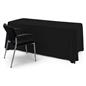 Black polyester table cover fits all 4 corners to ensure proper fitting