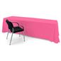 Pink polyester table cover with draping display