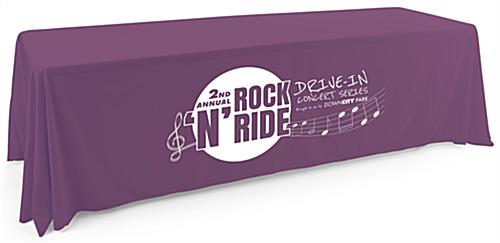 This Purple Single Sided Custom Table Throw Features High Quality White Vinyl to Ensure No Cracking or Peeling of Decal This purple single sided custom table throw offers durable custom printing