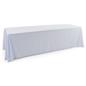 White polyester table cover with a draping display
