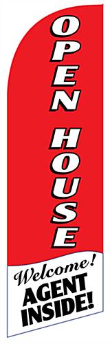 OPEN HOUSE Vertical Red Flag Banner with Large Text Promotional OPEN HOUSE Vertical Red Flag Banner