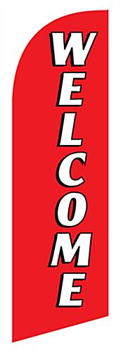 WELCOME Red Promotional Flag with White Text White text on WELCOME red promotional flag