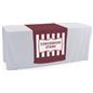Burgundy printed table runner with overall length of 80 inches