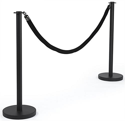 Black Queue Stand with Black Rope Perfect for Crowd Control Durable Black Queue Stand with Black Rope