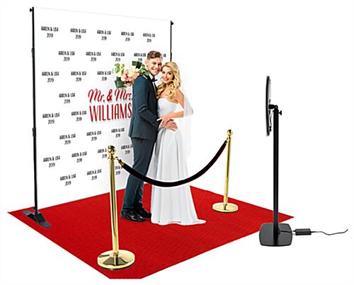 This Step and Repeat Selfie Station with Red Carpet Allows Guests to Adjust the Light Intensity On Their Memorable Photos Step and repeat selfie station with red carpet and dimmable UV light ring