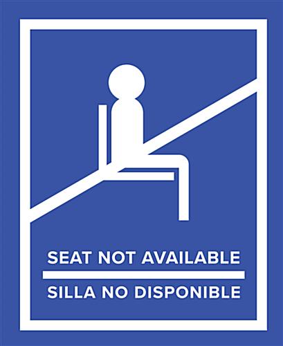 Blue English/Spanish Social Distancing Seat Sticker Ideal for Outdoor and Indoor Chairs and Seating Blue English/Spanish social distancing seat sticker with pre-printed messaging