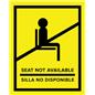 Yellow English/Spanish social distancing seat sticker with pre-printed messaging