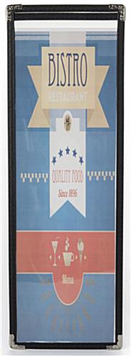 4.5” x 14” Menu Jacket for a Restaurant Drink Options 4.5” x 14” Menu Jacket with Double Stitched Border