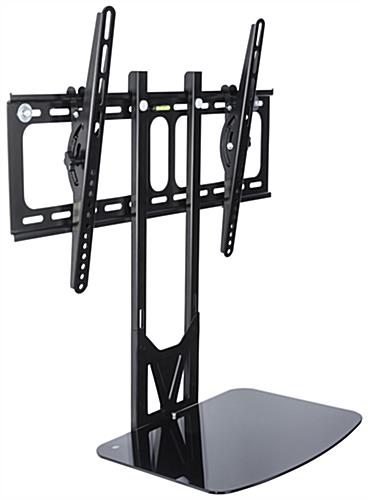 TV Wall Mount with Floating Glass Shelf, Powder Coated TV Wall Mount with Floating Glass Shelf, Black