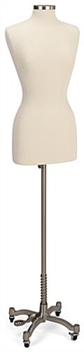 This Mobile Female Sewing Mannequin Is Great for Designer Showroom Displays Mobile female sewing mannequin with brushed nickel finish