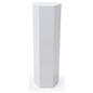 Hexagonal display pedestal with laminated white particle board build