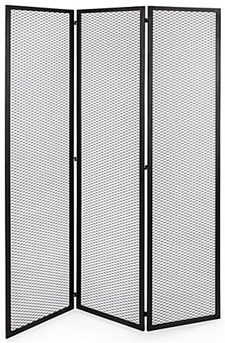This Hinged Mesh Retail Display Screen Has a Sleek Floor Standing Design Hinged mesh retail display screen with three 15 inch wide by 72 inch tall panels
