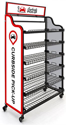 Curbside Pickup Wire Shelf with Adjustable Shelves for Quick Merchandising Updates Curbside pickup wire shelf with flat leveled shelves