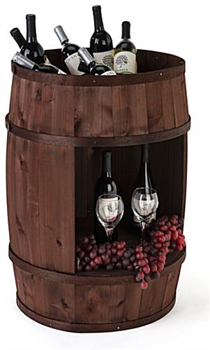 This Bourbon Barrel Display Case Is Perfect for Wine Shops Bourbon barrel display case with large cutout in center