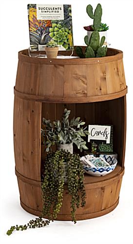 This Bourbon Barrel Display Case Is Great for Your Gift Shops Bourbon barrel display case with light brown stain