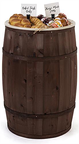This Food Grade Cedar Barrel Is Ideal for Grocery Stores and Markets Food grade cedar barrel with 3.5 gallon plastic liner