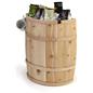 Split half barrel display with natural finish