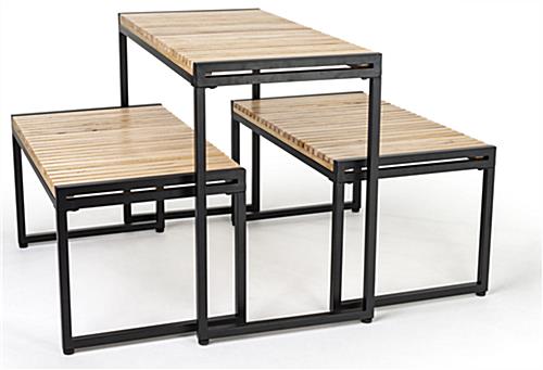These Three Large Nesting Tables Are Ideal for a Variety of Merchandising Ideas Large nesting tables with natural wood finish