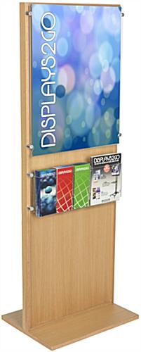 Wooden Poster Stand With 5 Brochure Holders, Oak Construction Wooden Poster Stand With 5 Brochure Holders, Light Oak Finish