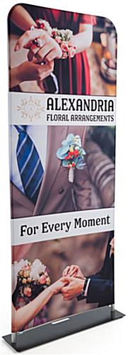 Propped View of Double Sided Fabric Banner Stand Trade Show Double Sided Fabric Banner Stand