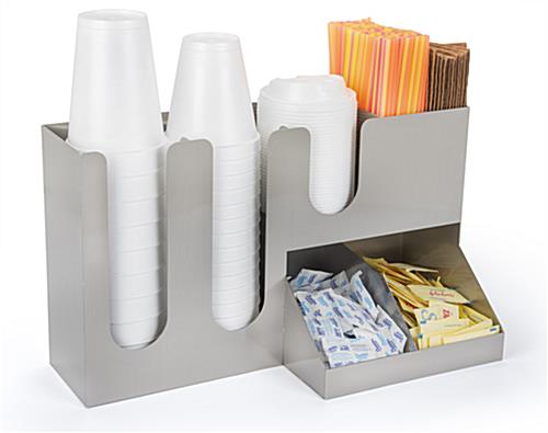Coffee Counter Organizer with Two-Tiered Design Saves Space in Tight Areas Coffee counter organizer with straw pockets