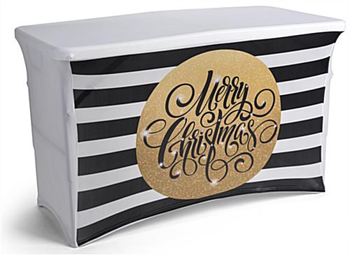 Preprinted Holiday Table Cover Stretches for a Tight Fit stretchable preprinted holiday table cover