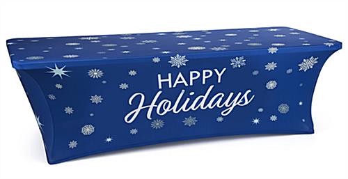 Stretch 8' Fitted Tablecloth with Holiday Message 8' fitted tablecloth with holiday message pre-printed on blue background