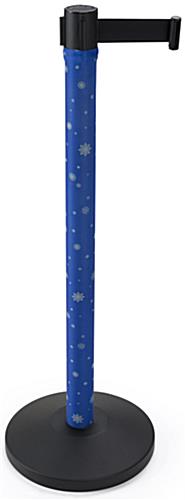 Printed holiday wrap for stanchion with blue snowflake design Pre-Printed holiday wrap for stanchion