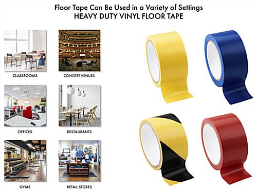 Vinyl floor tape with a variety of uses