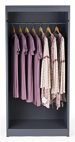 Modern Open Clothing Display Armoire with Removable Garment Rod Removable garment rod included with modern open clothing display armoire