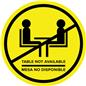 Yellow bilingual social distancing table decal with non-skid vinyl