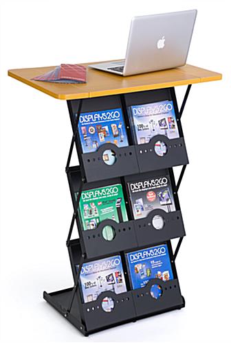 Folding Magazine Rack with Tabletop and 6 Pockets