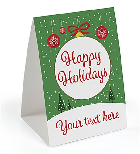 Happy Holidays Promotional Table Tent with Pre-Printed Design Happy Holidays promotional table tent with pre-printing