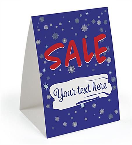 Paper Holiday Promotional Table Tent with Pre-Printed Snowflake Design Paper holiday promotional table tent with pre-printed sale message