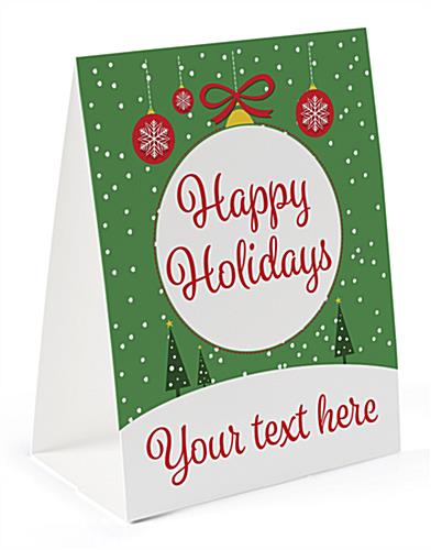 Pre-Printed Happy Holidays Table Tent Happy Holidays table tent with pre-printed custom text & stock graphic