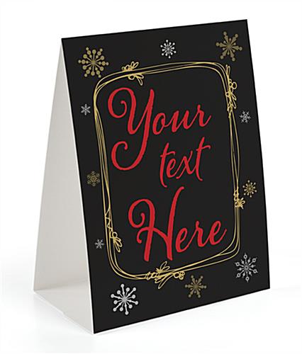 Gold And Red Custom Text Holiday Table Tent Custom text holiday table tent with trendy chalkboard theme