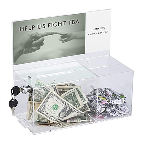 Propped Charity Box with Treat Compartment Acrylic Charity Box with Treat Compartment